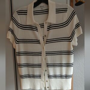 Madewell Black and White Short Sleeve Button Down Knit Polo